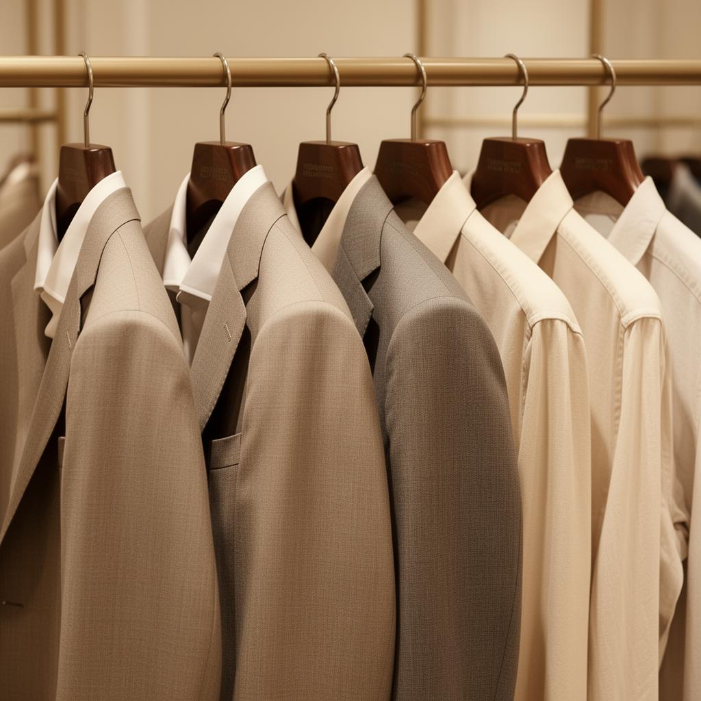 Premium men's suits and shirts on display